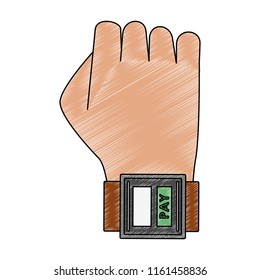 Paying from smartwatch cartoon scribble