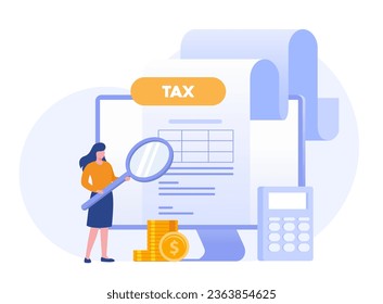 Paying tax, income tax, business tax consultant, finance and accounting, document tax, revenue, flat vector banner for landing page website