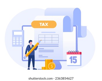 Paying tax, income tax, business tax consultant, finance and accounting, document tax, revenue, flat vector banner for landing page website