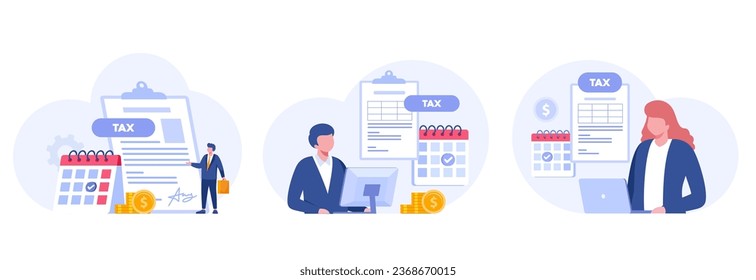 Paying tax, income tax, business tax consultant, finance and accounting, document tax, revenue, flat vector banner for landing page website