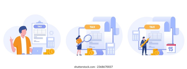 Paying tax, income tax, business tax consultant, finance and accounting, document tax, revenue, flat vector banner for landing page website