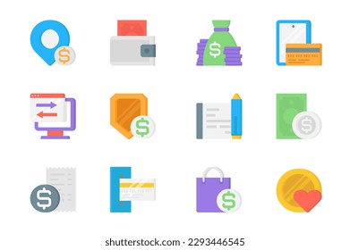 Juego de iconos 3d de pago. Empaquetar pictogramas planos de localización, dinero en efectivo, dinero en cartera, bolso, smartphone, transferencia en línea, tarjeta de crédito, transacción y otros. Elementos vectores para aplicaciones móviles y diseño web