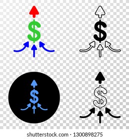 Payment aggregator EPS vector icon with contour, black and colored versions. Illustration style is flat iconic symbol on chess transparent background.