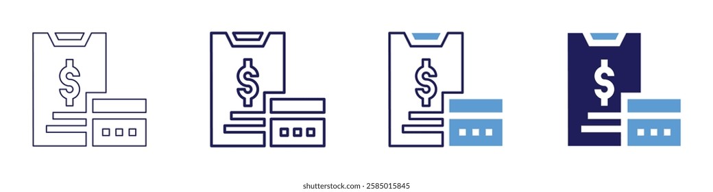 Payment app icon in 4 different styles. Thin Line, Line, Bold Line, Duotone. Duotone style. Editable stroke.
