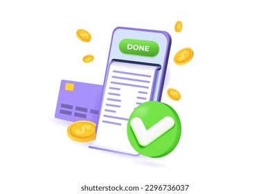 Payment approved concept. 3d realistic vector illustration.