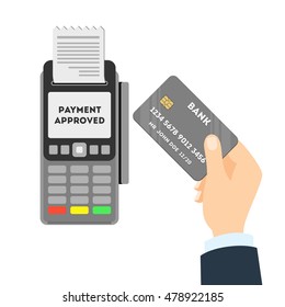 Payment approved concept. Credit card with pos. Man paying with credit card.