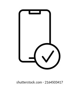 Icono de pago aprobado. Marca de verificación en la pantalla del smartphone. Pictograma aislado en un fondo blanco. Ilustración vectorial.