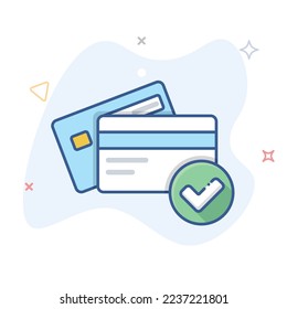 Payment approved outline icon. Credit card linear vector icon. Debit card and check mark outline illustration.