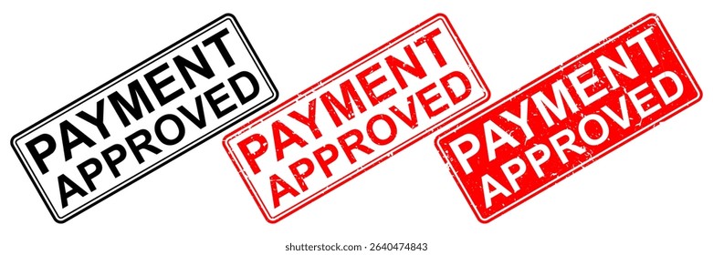 Payment approved stamped grunge vector for transaction confirmation, financial clearance, or validated commercial processes. This bold mark is ideal for invoices, receipts, and secure online payment