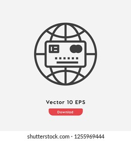 payment around the world icon vector. Credit card symbol. Linear style sign for mobile concept and web design. Credit card symbol illustration. Pixel vector graphics - Vector.
