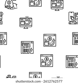 payment bank money finance card vector seamless pattern thin line illustration