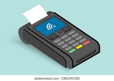 Payment bank terminal with receipt in a flat design