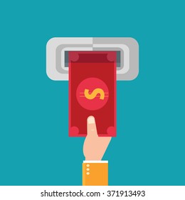Payment banking finance money, ATM machine money deposit or withdrawal, conceptual vector illustration.