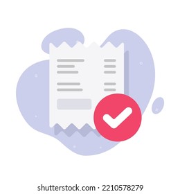 Payment bill completed icon vector or paid done order receipt invoice graphic illustration flat, confirm or valid verified money transaction symbol editable design, pay check mark review notification svg