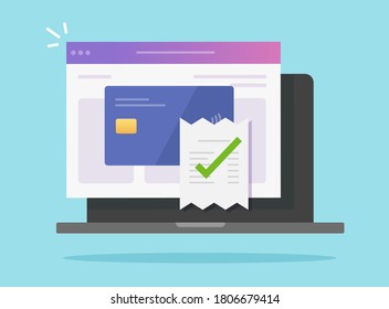 Payment bill confirmed approved via bank credit card on laptop computer vector, success electronic digital money pay invoice transaction, receipt completed concept, idea of valid verified checkout