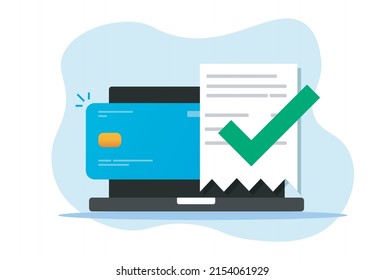 Payment bill online invoice on laptop computer flat vector transaction receipt icon digital paying concept