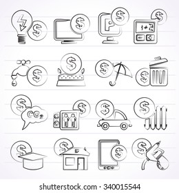 payment of  bills icons - vector icon set