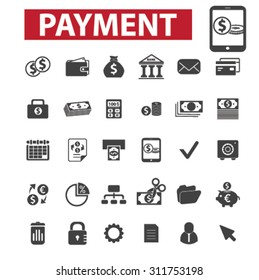 payment black isolated concept icons, illustrations set. Flat design vector for web, infographics, apps, mobile phone servces