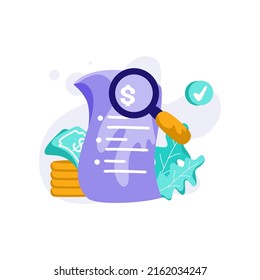 Payment Breakdown Icon Illustration vector for transaction, magnifying glass, money, check, coin, concept on financial finance, marketplace, perfect for ui ux, mobile app, web, brochure, advertising