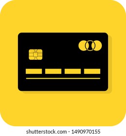 Payment button sign. Clickable link. e-commerce store or website. Credit. Debit card. Flat 3D shadow design. yellow background black vector. product brand service label banner board display. App icon.