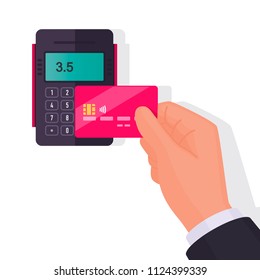 Payment by card. Contactless payments. Vector illustration in a flat style