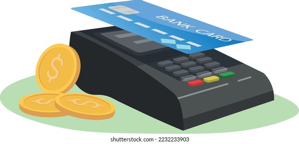 Payment by card NFC contactless payments. Payment terminal bank card. Vector concept of using cashless payment technology