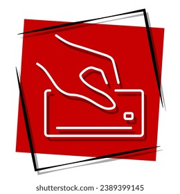 payment by card red banner in frame. Vector illustration.