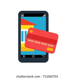 Payment by card smartphone. Contactless payment