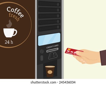 Payment by credit card for coffee at vending machine