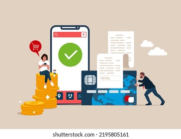 Payment by credit card. Mobile banking. Online payment concept.  Vector illustration.