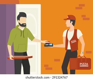 Payment by credit card for pizza delivered to home