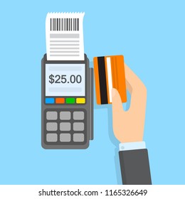 Payment by credit card in POS terminal. Electronic money. Idea of modern technology.