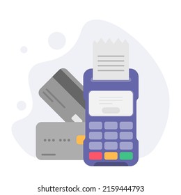 Zahlung per Kreditkarte mit POS Terminal, genehmigte Zahlung. Cartoon minimaler Stil.