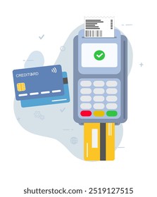 Payment by credit card using POS terminal, approved payment. Flat vector illustration.