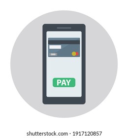 Payment by credit card via an electronic wallet without wires on the phone. A new mobile banking app and vector illustration of electronic payments. Purchases by phone and connected card.
