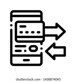 Payment By Mobile Phone Vector Thin Line Icon. Online Money Transaction, Financial Internet Banking Payment Operation Linear Pictogram. Card In Smartphone Currency Exchange Contour Illustration