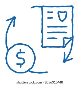 pago por dinero para servicios de seguridad esbozar vector de icono. Pago de arte de la línea azul de doodle por dinero para el cartel de servicios de seguridad. ilustración de símbolo aislado