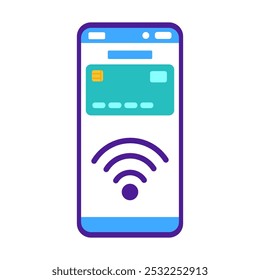 Pagamento por telefone, Pay Pass, banco online, Wi-Fi. NFC Ilustração simples de cor plana do vetor.