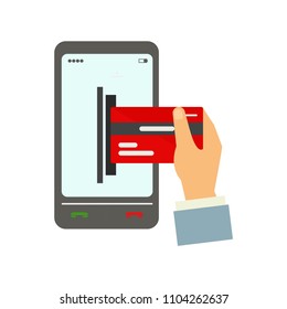 Payment by phone visa card, vector illustration, shopping, shopping, EPS 10.