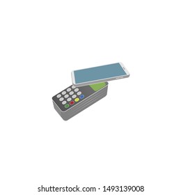 Payment by smartphone at the checkout. Wireless payment. Vector illustration