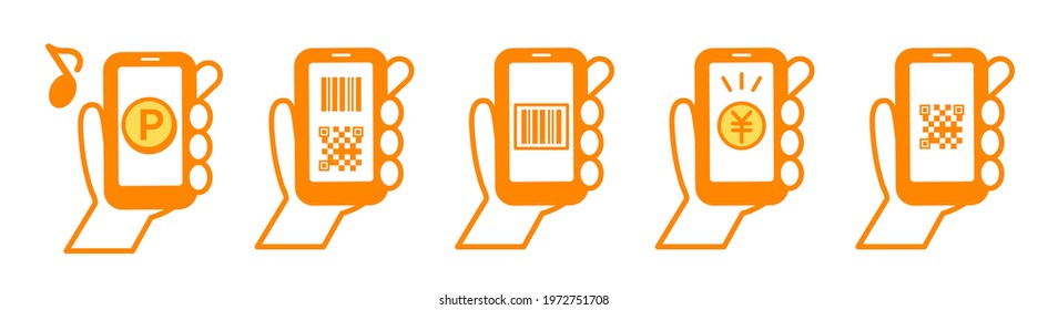 Payment by smartphone in hand Set of icons for electronic payment and earning points