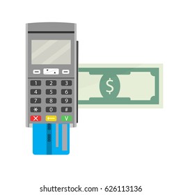 Payment by terminal. Processing banking electronic, vector illustration