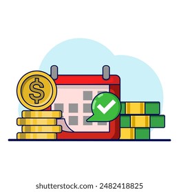 Payment calendar concept. Calendar with monthly payment dates. Monthly subscription payment. Pay day. Tax day. Monthly payments, regular online payments. Flat vector illustration on background.