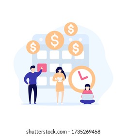 payment calendar or payday vector illustration with people