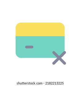 Payment card block flat color ui icon. Declined payments. Failed operation. Banking and finance. Simple filled element for mobile app. Colorful solid pictogram. Vector isolated RGB illustration