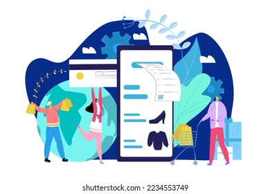 Payment card concept, people holding credit card and phone and making purchase online vector illustration. Pay electronic transaction.