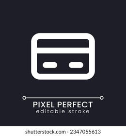 Payment card pixel perfect white linear ui icon for dark theme. Paying method. Online shopping. Vector line pictogram. Isolated user interface symbol for night mode. Editable stroke. Poppins font used