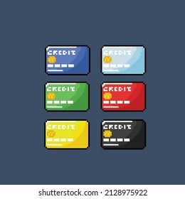 juego de tarjetas de pago con un color diferente en el estilo de píxeles