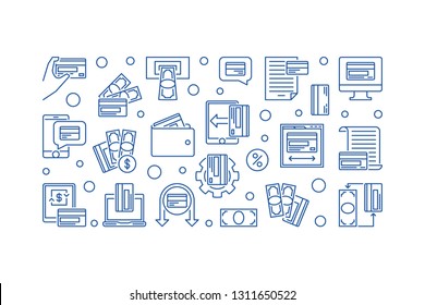 Payment Card vector concept blue outline horizontal illustration on white background