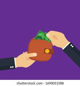payment in cash concept.Conceptual vector illustration in flat style design.Isolated on background.